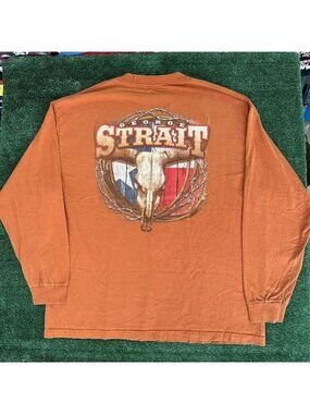 Vintage Y2K George Strait Texas T-Shirt Long Sleeve Orange XL Country Music